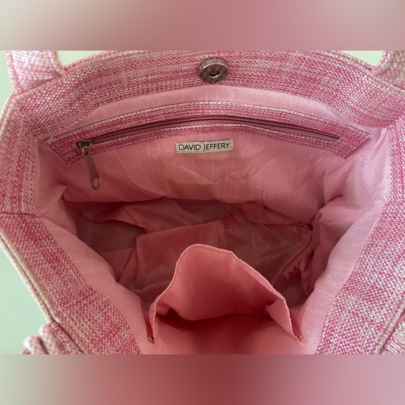 🩷 Beautiful Pink Woven Tote Bag with Tassels by David Jeffery NWOT - Picture 4 of 9